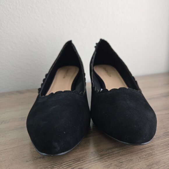 Charter Club Wandaa Suede Leather Scalloped Almond Toe Wedge Heels Black Size 9 - Picture 2 of 12